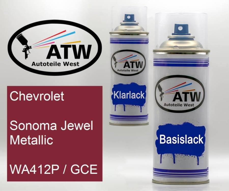 Chevrolet, Sonoma Jewel Metallic, WA412P / GCE: 400ml Sprühdose + 400ml Klarlack - Set, von ATW Autoteile West.